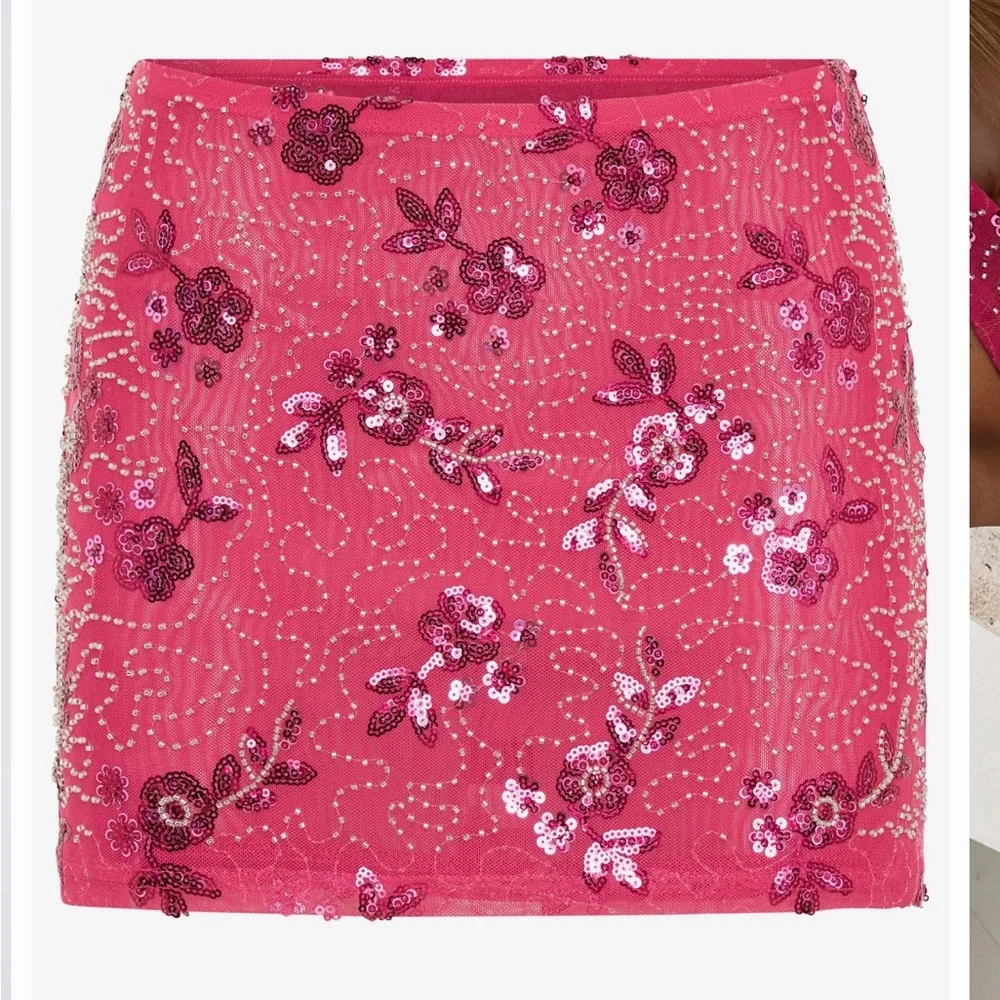 White Fox Boutique Pink Embellished Tank and Mini Skirt Set - Picture 3 of 6